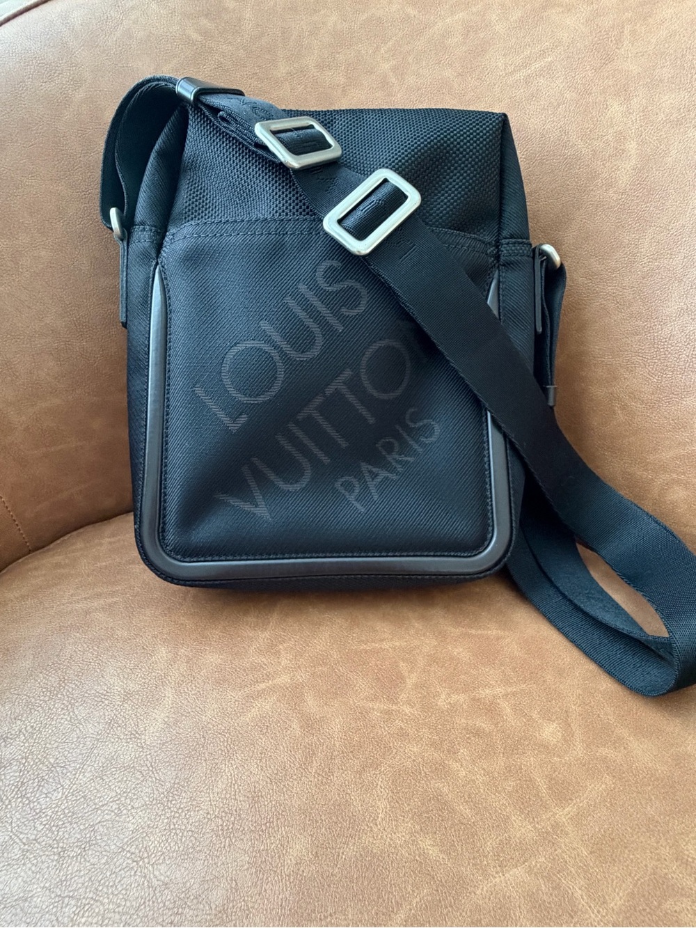 Authentic Louis Vuitton Black Canvas Geant Citadin Crossbody Bag